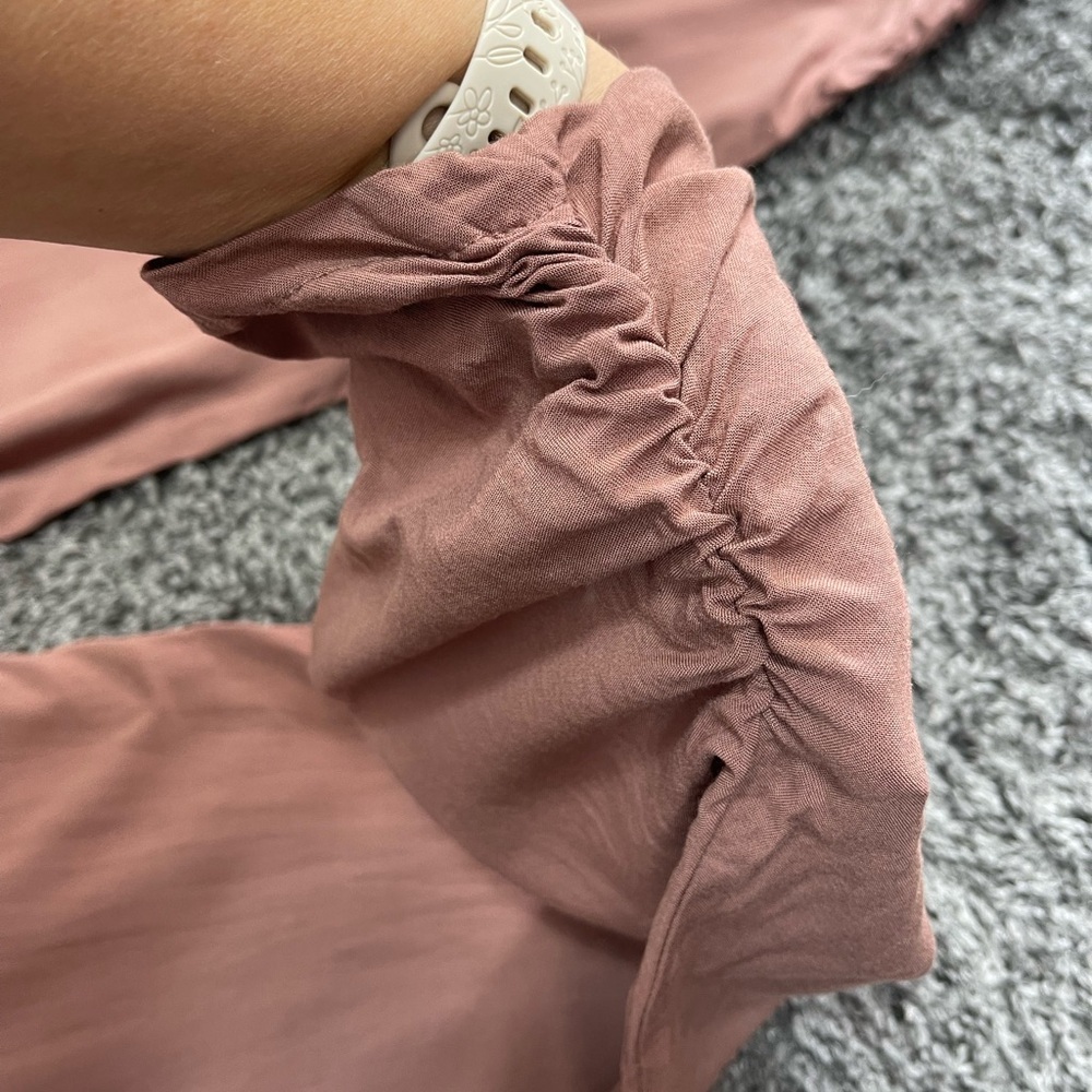 Pink rose boho mauve ruched ankle flowy high rise crop pants joggers women’s M - Picture 7 of 16
